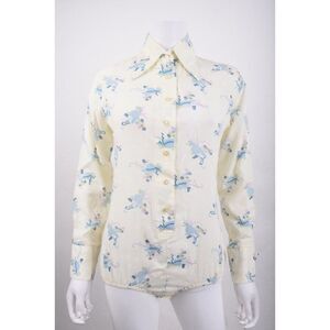 Vintage Lily of France Womens Bodysuit Shirt Sz S Spread Collar Hat Floral